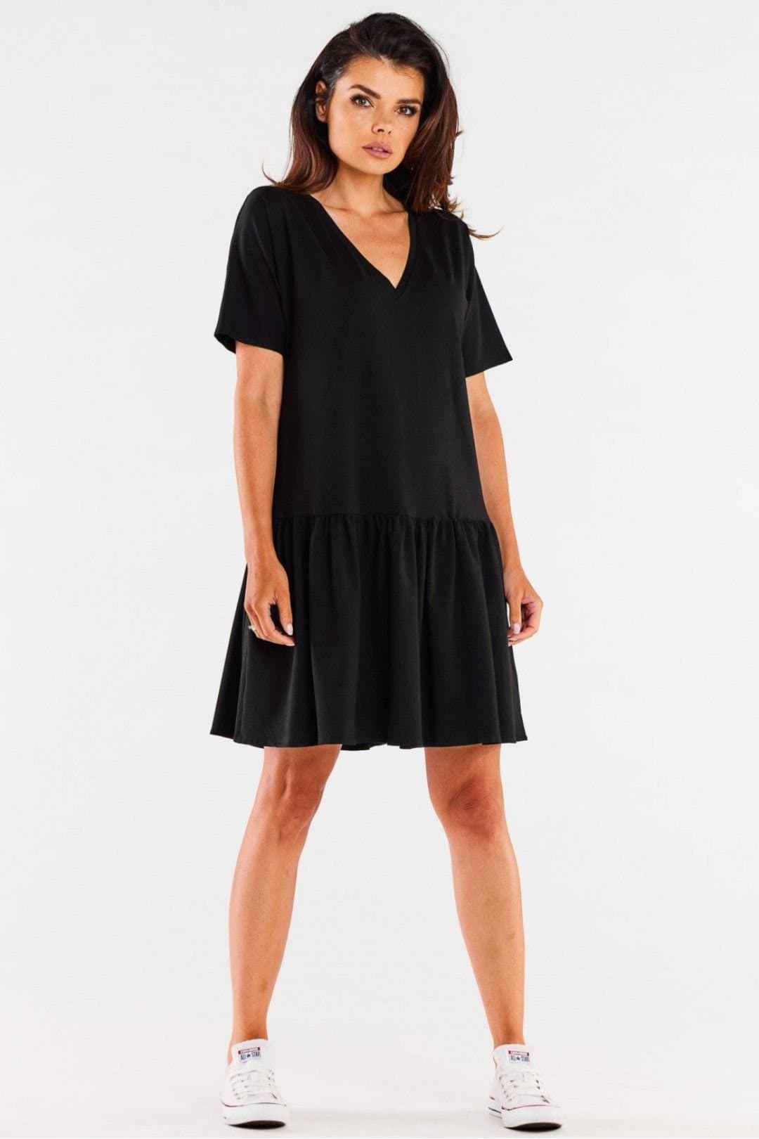 Love Lace Love Lace Women's Loose Short Sleeve Ruffle Hem Day Dress in Black