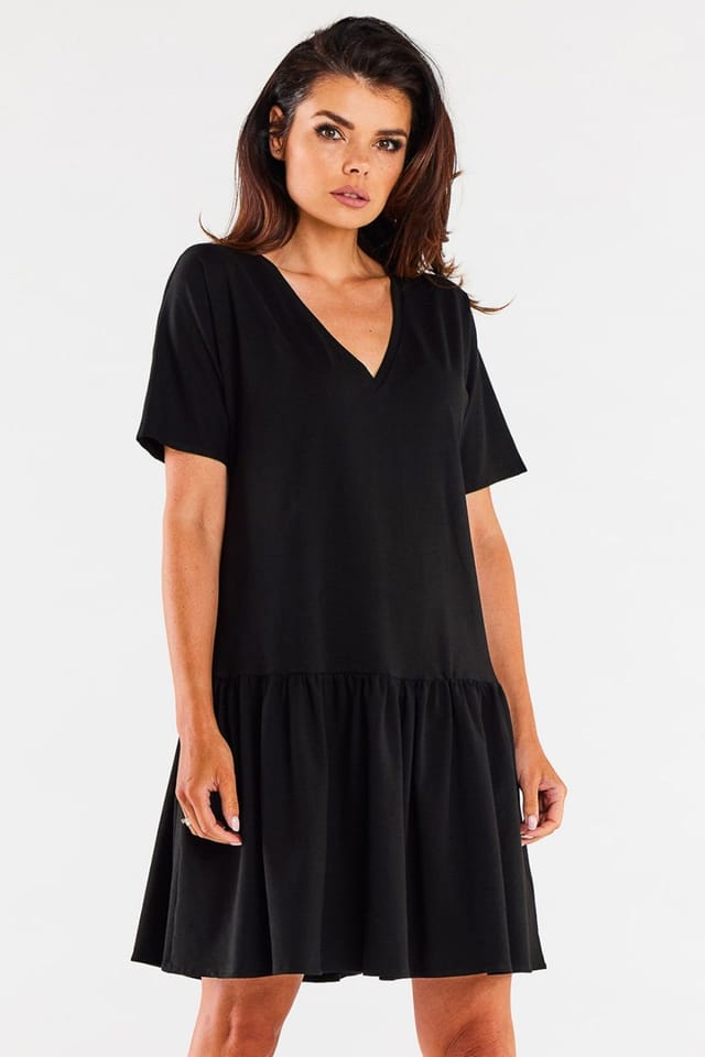 Love Lace Love Lace Women's Loose Short Sleeve Ruffle Hem Day Dress in Black - 2