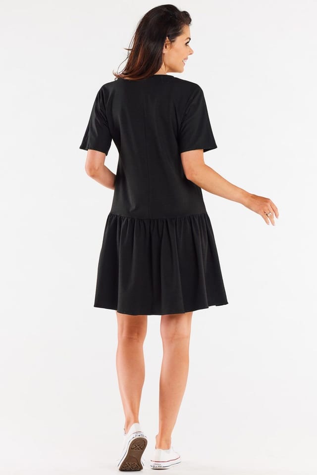 Love Lace Love Lace Women's Loose Short Sleeve Ruffle Hem Day Dress in Black - 3