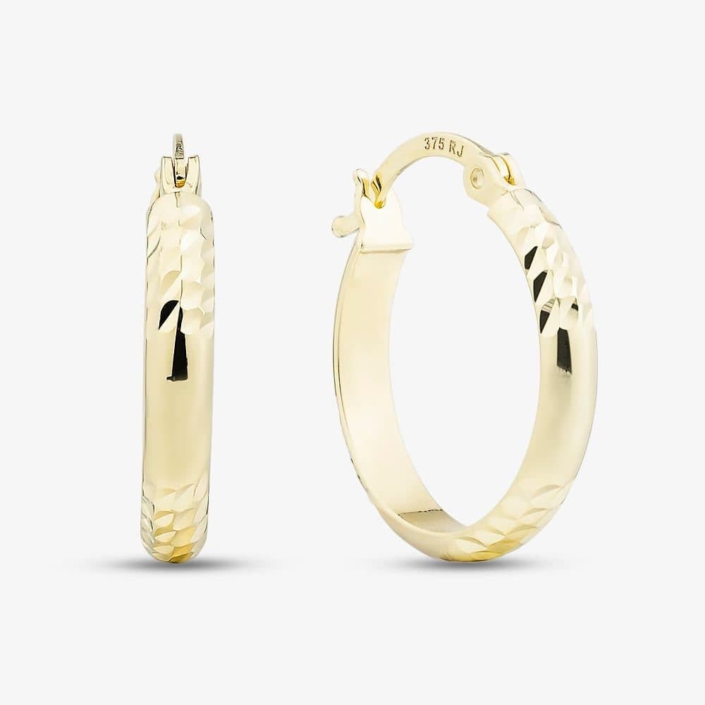 T.H.Baker T.H.Baker Women's 9ct Yellow Gold Small Patterned Hoop Earrings E-HTSC-315-9Y