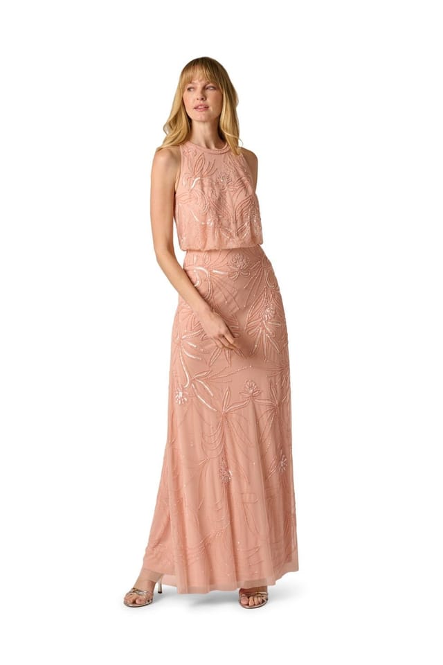 Adrianna Papell Adrianna Papell Women's Bead Blouson Long Dress in Pink - 2
