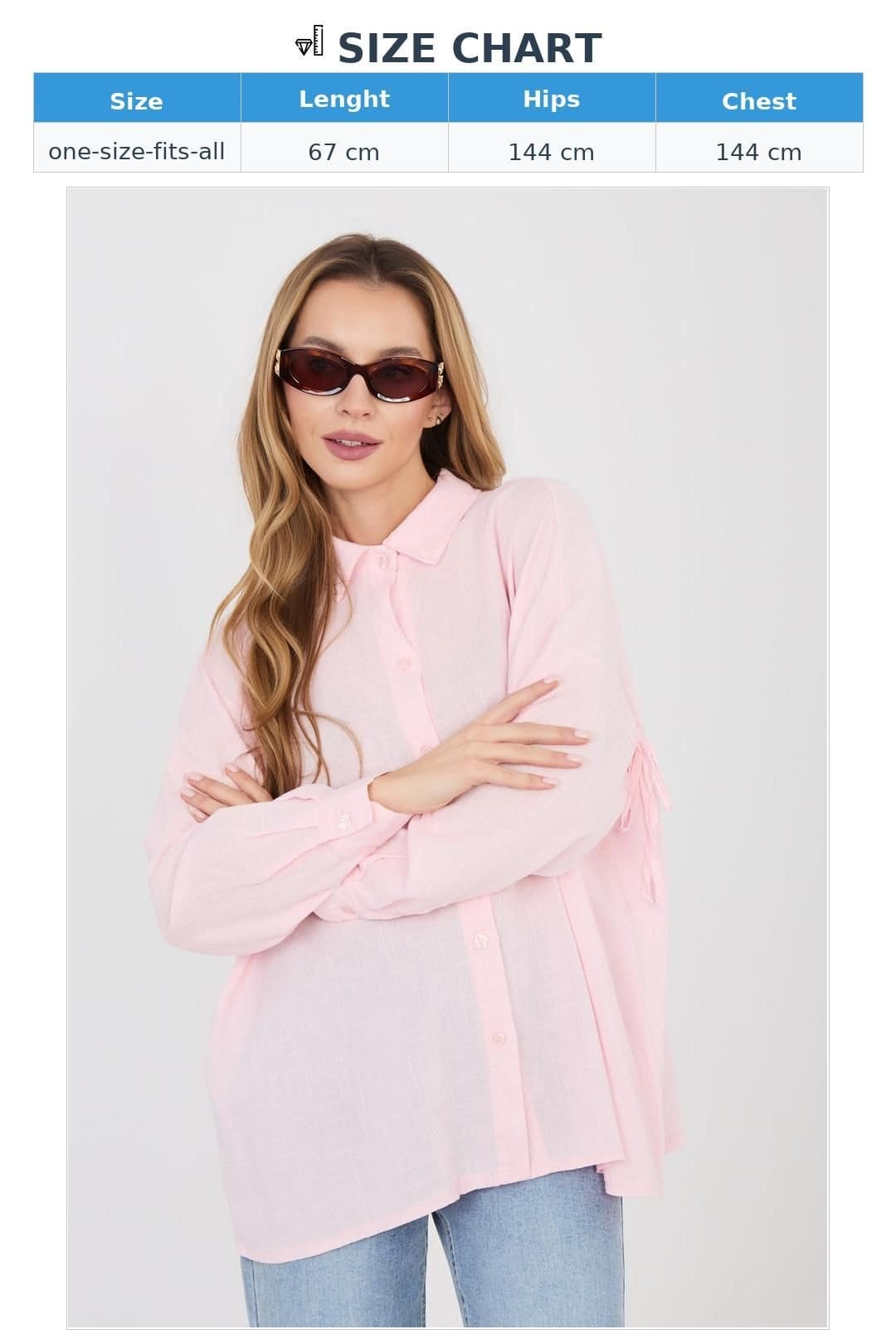 Love Lace Love Lace Women's Long Sleeve Lyocell Linen Cotton Shirt with Tie in Pink - 4