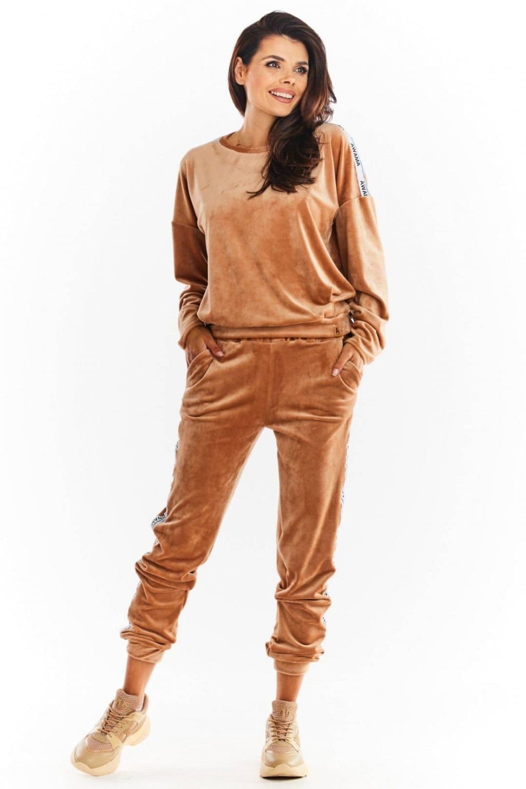 Love Lace Love Lace Women's Logo Velour Drawstring Trousers With Tape in Tan
