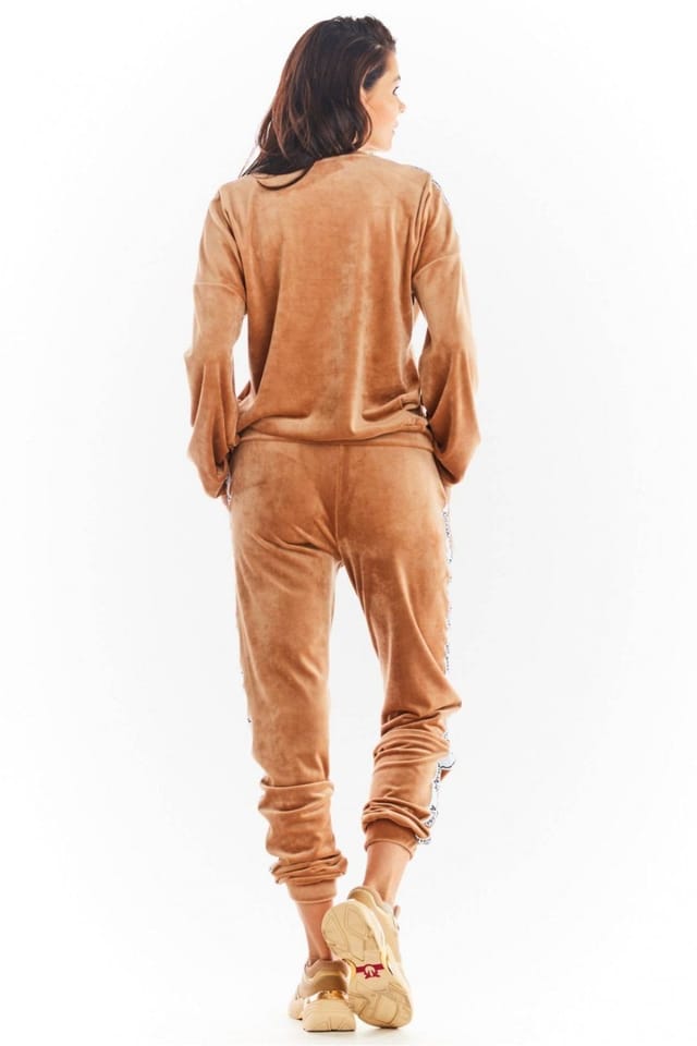 Love Lace Love Lace Women's Logo Velour Drawstring Trousers With Tape in Tan - 3
