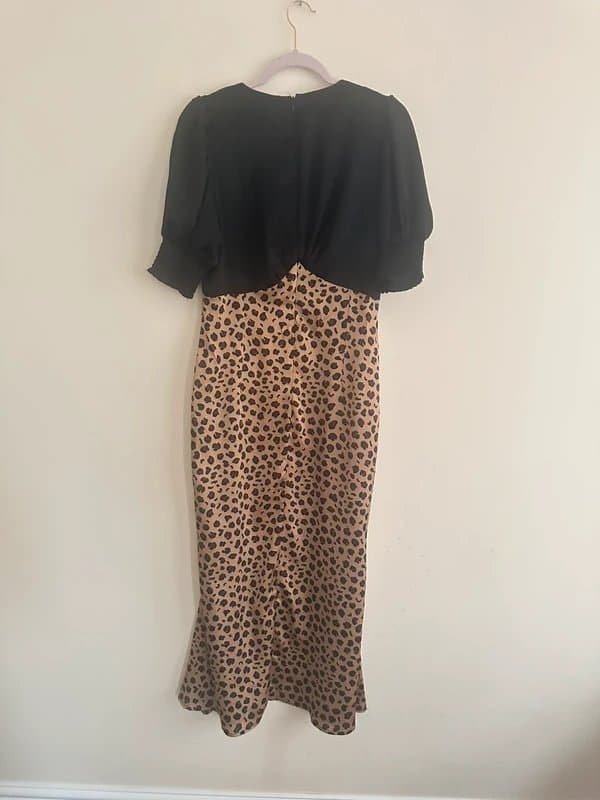 Never Fully Dressed Never Fully Dressed Leopard Print Midi Dress Size 12 Black Puff Sleeve