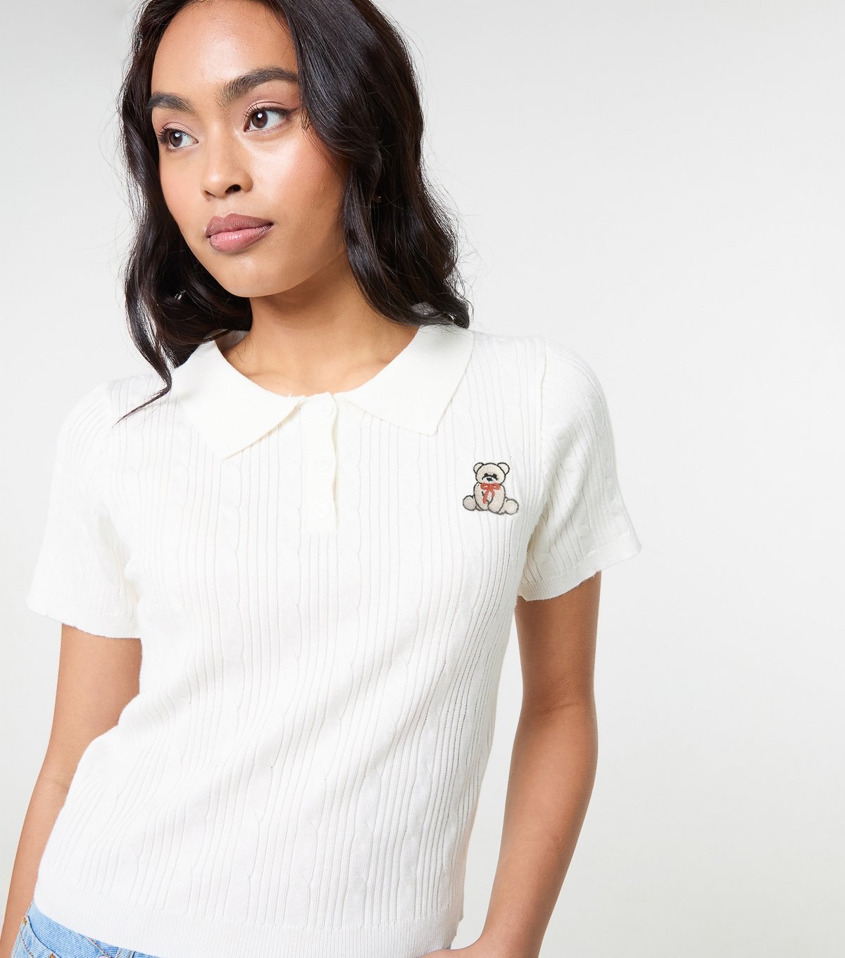 Pink Vanilla Women's Off White Teddy Cable Knit Top Pink Vanilla New Look - 1