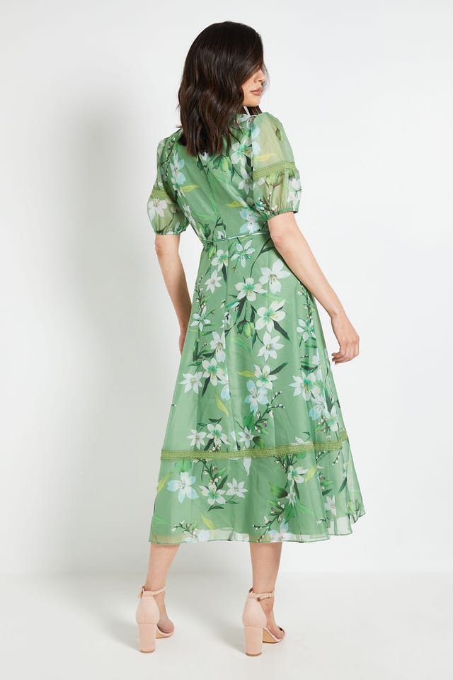 Wallis Wallis Women's Floral Organza Lace Insert Midi Dress in Green - 3