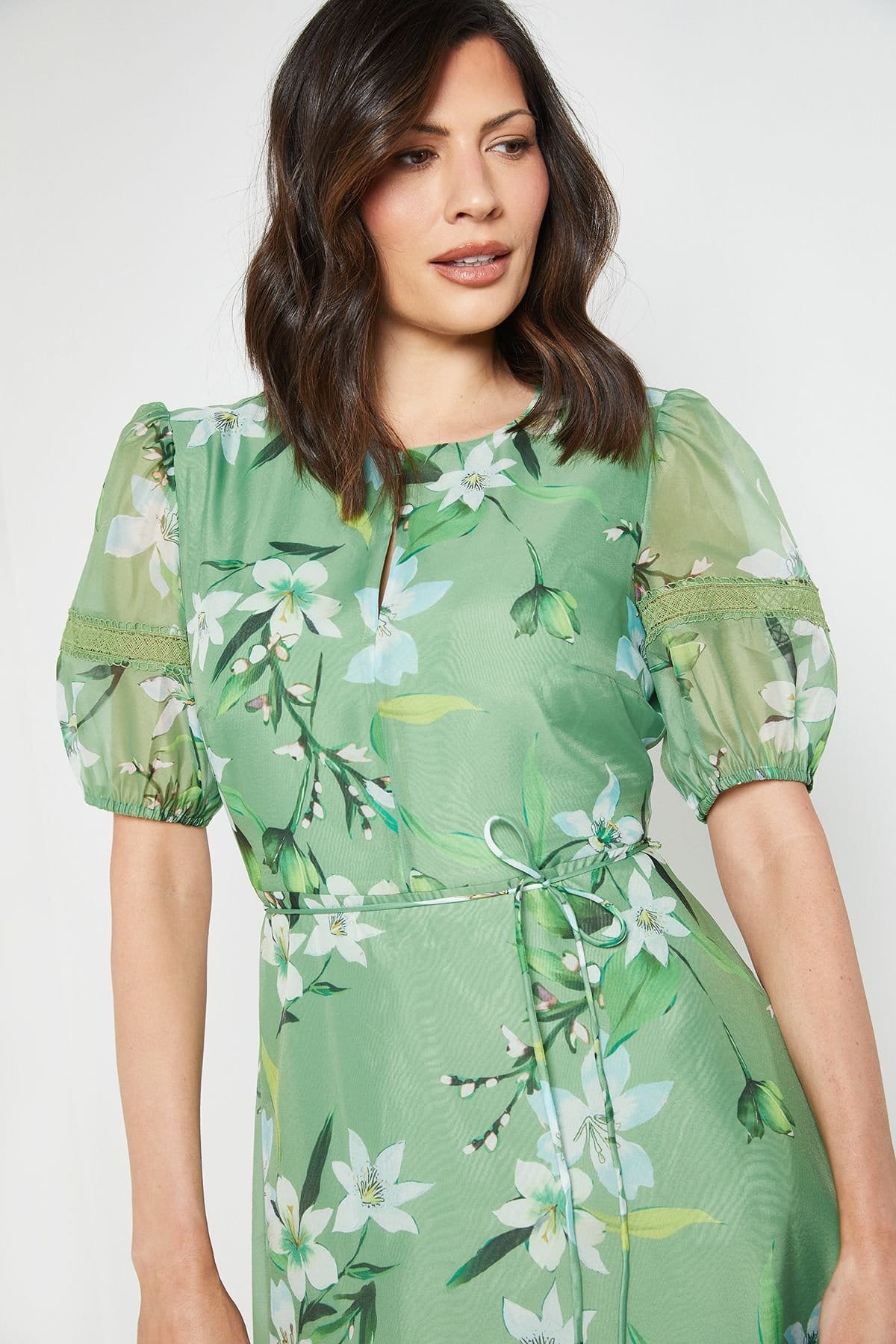 Wallis Wallis Women's Floral Organza Lace Insert Midi Dress in Green - 4
