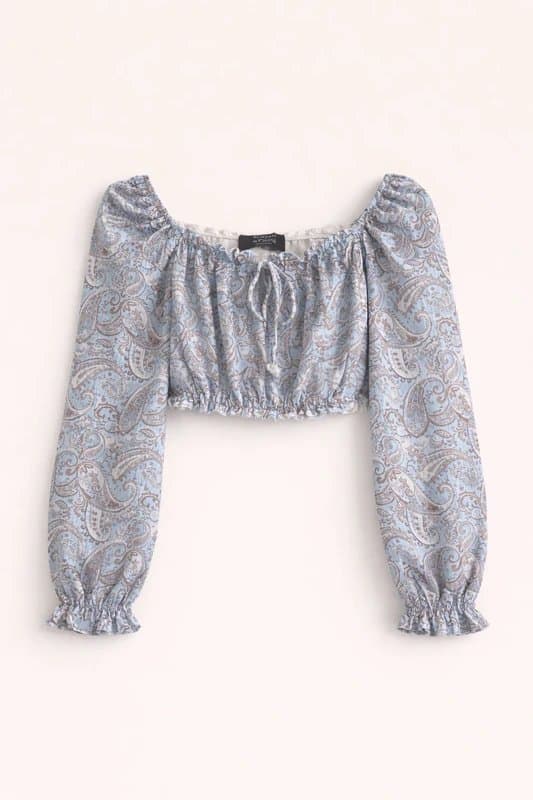 Primark Primark Blue Paisley Off Shoulder Crop Top XS Boho Milkmaid Y2K