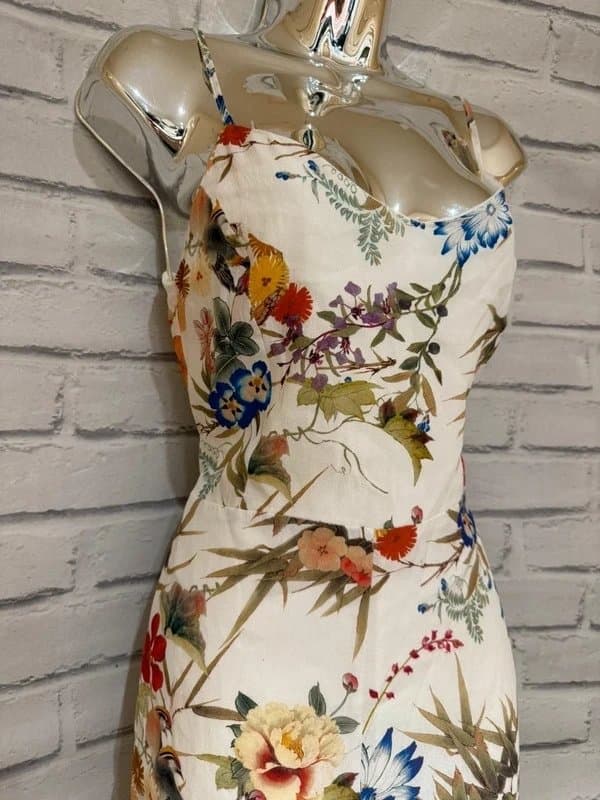 Bershka Bershka cream multicoloured tropical floral print cami playsuit size s