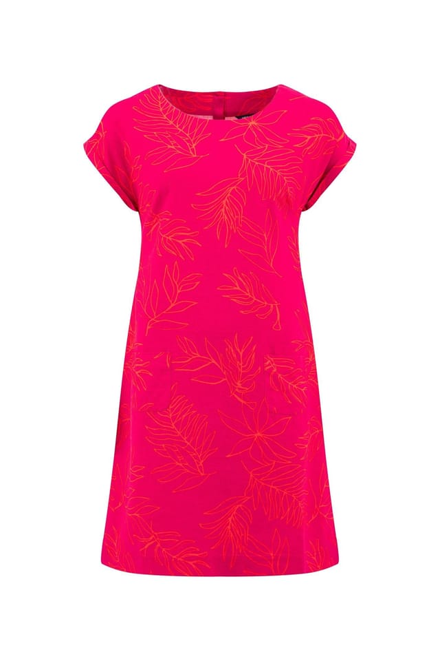 Weird Fish Weird Fish Women's Orlando Printed Linen Rich Shift Dress in Dark Pink - 2