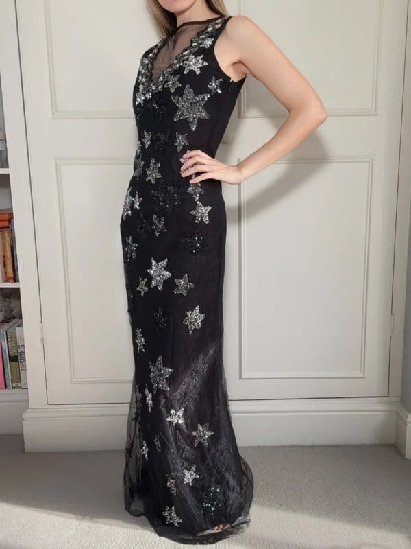 A Star Is Born A Star is Born Black Sequin Embellished Mesh Maxi Gown, UK 10, Brand New with Tags - 1