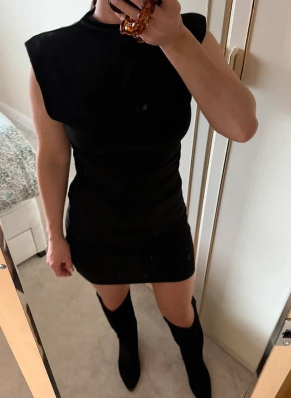 Bershka Bershka Black Bold Shoulder Pad Ruched Bodycon Party Dress