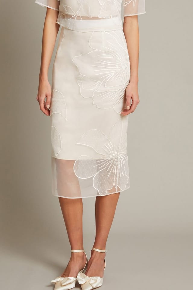 Monsoon Monsoon Women's Rosa Embroidered Floral Pencil Bridal Skirt Ivory - 2
