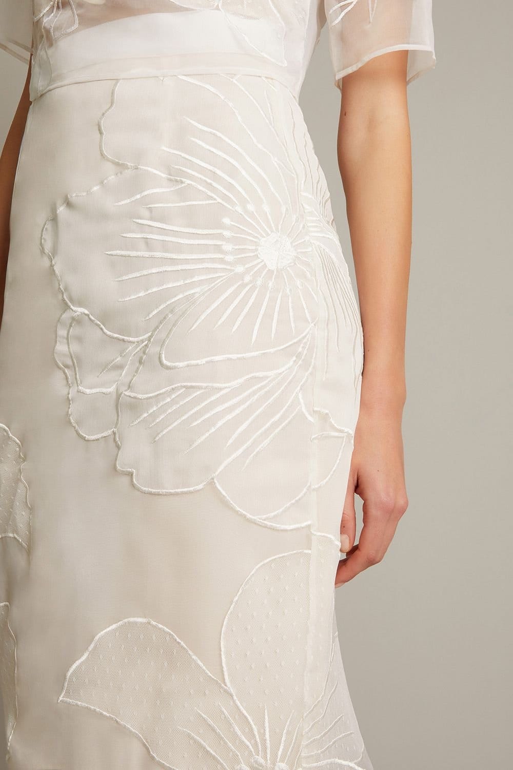 Monsoon Monsoon Women's Rosa Embroidered Floral Pencil Bridal Skirt Ivory - 4