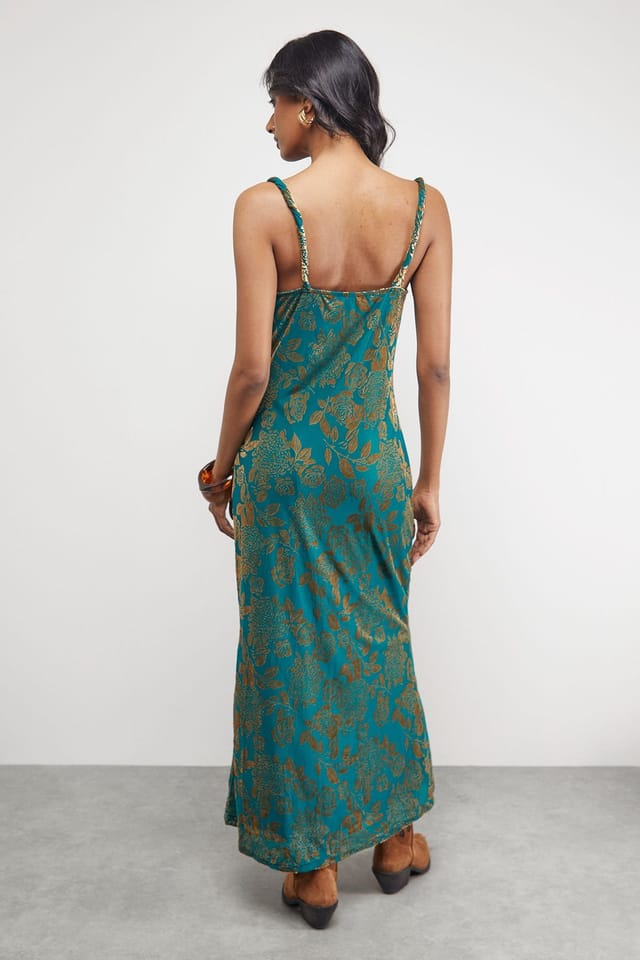 Warehouse Warehouse Women's Devore Twist Cowl Neck Bias Midi Slip Dress in Green - 3