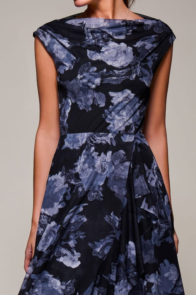 Jolie Moi Jolie Moi Women's Asymmetrical Draped Mesh Midaxi Dress in Black - 3