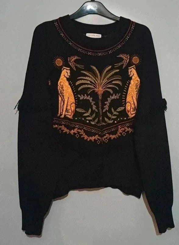 Never Fully Dressed Never Fully Dressed Black Running Wild Embroidered Knit Jumper  - size XXXL (20/22/24)