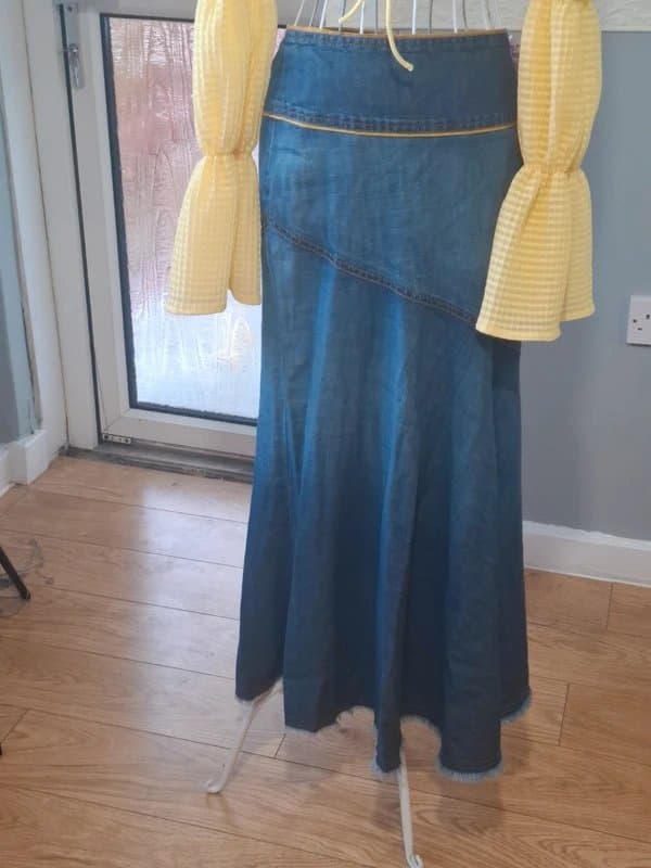 ROMAN Roman Originals Denim Maxi Skirt | Hipster Low Rise | Asymmetric Design | Size 12