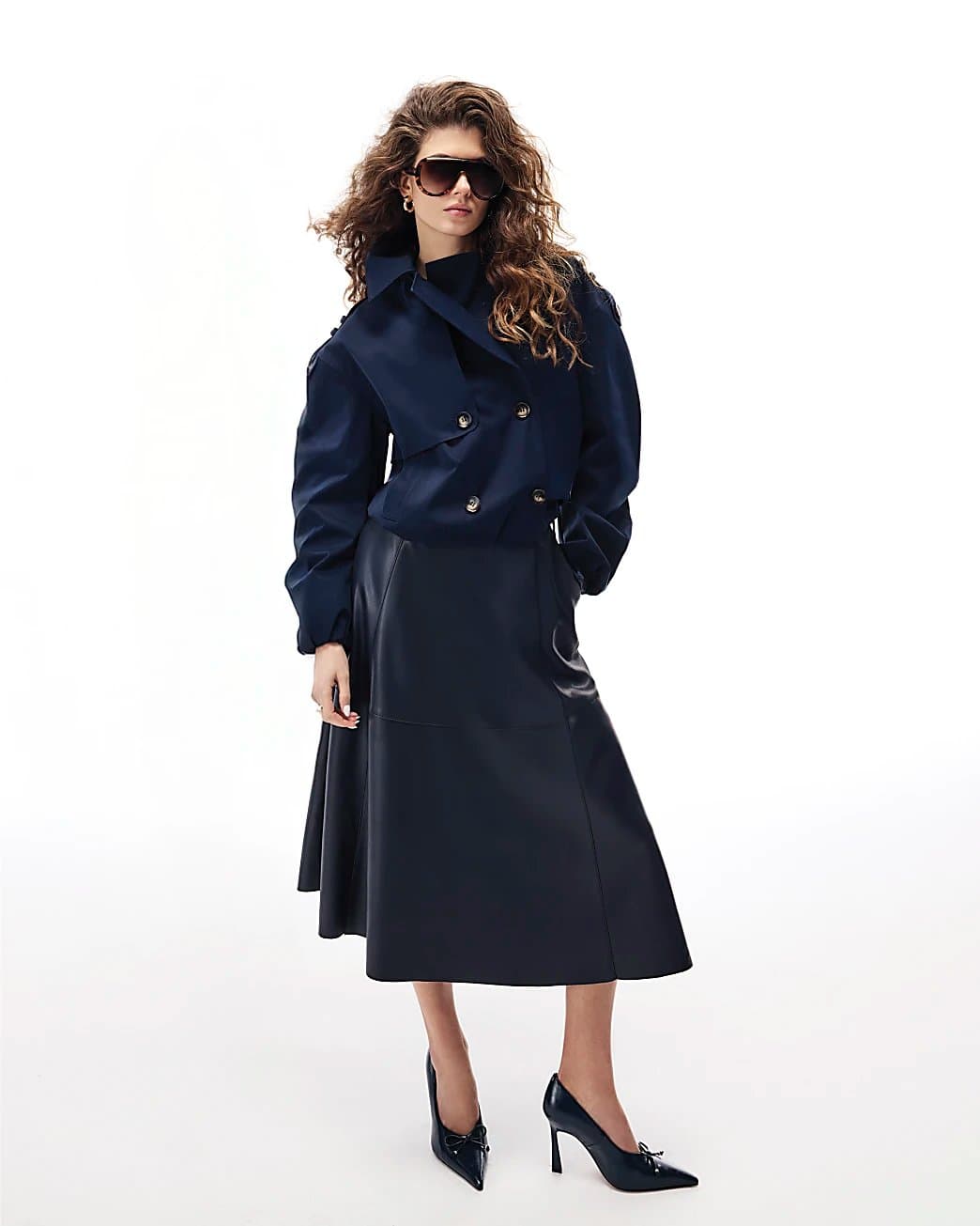 River Island River Island Womens Navy Faux Leather Midi Skirt