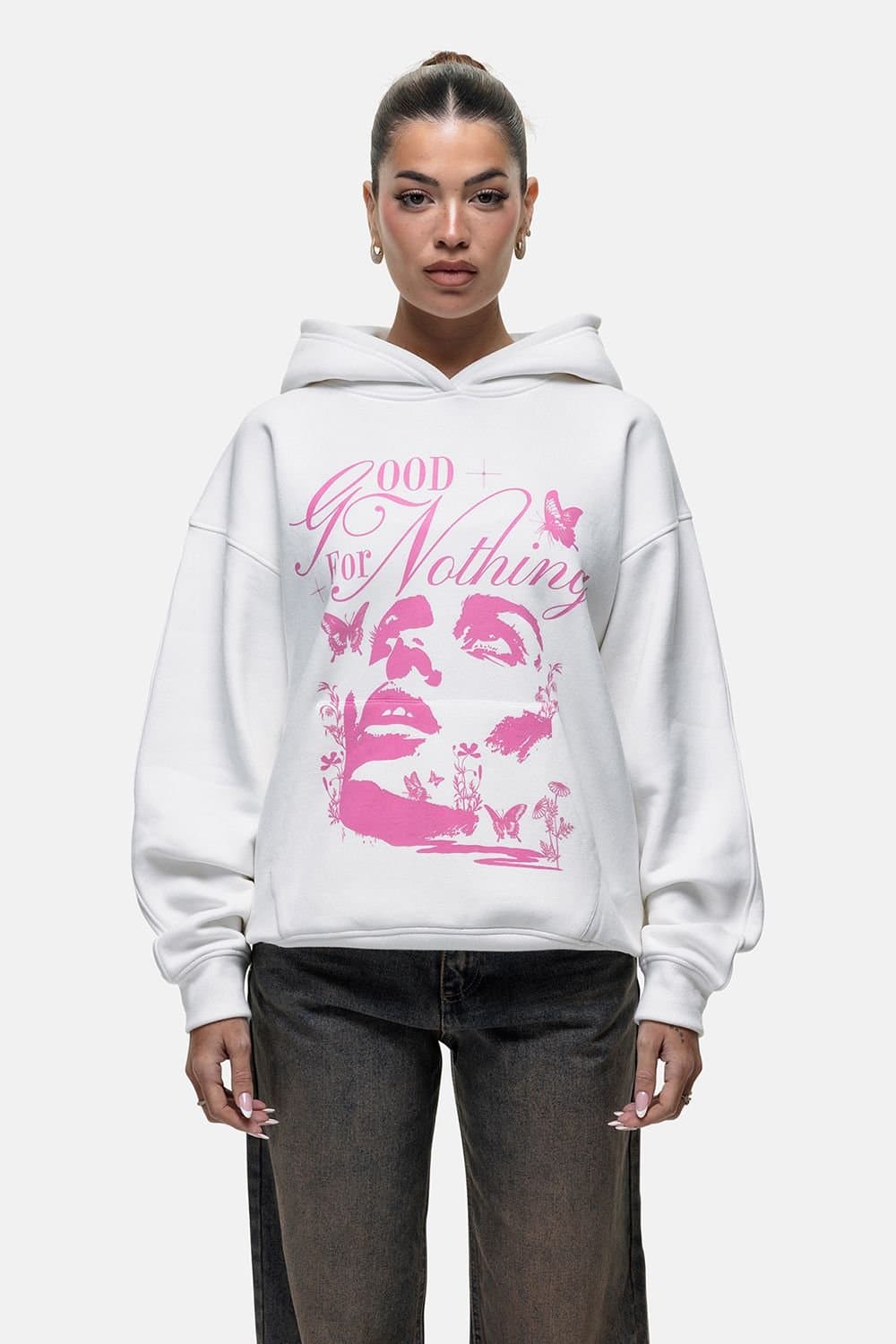 Good For Nothing Good For Nothing White Contrast Print Relaxed Hoodie