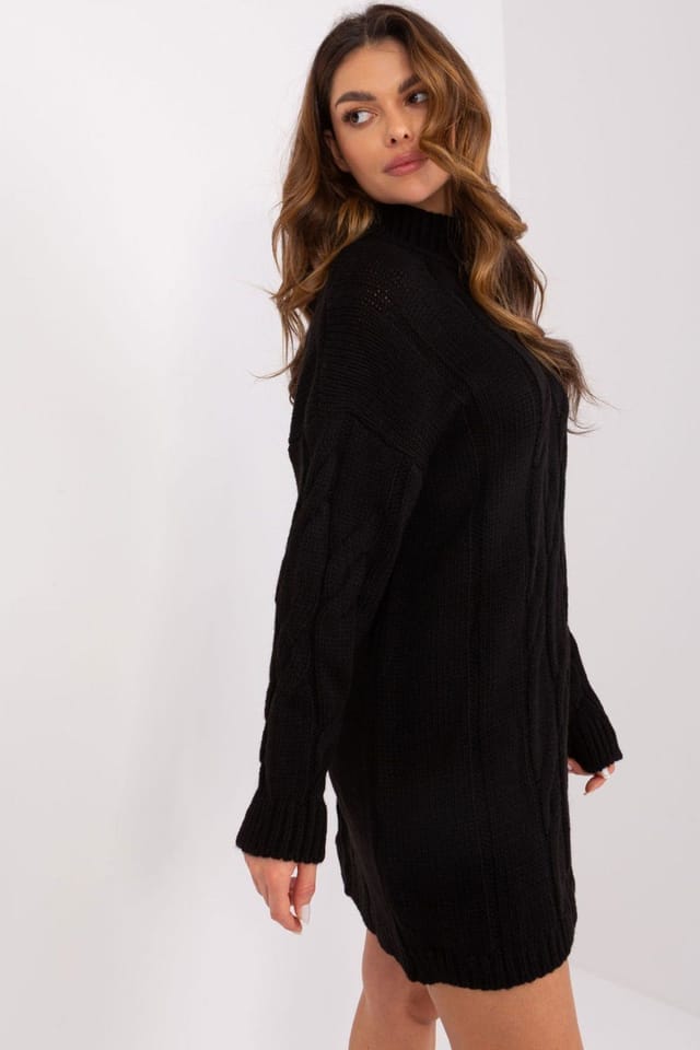 Love Lace Love Lace Women's Ribbed Variegated Turtleneck Long Sleeve Dress in Black - 2