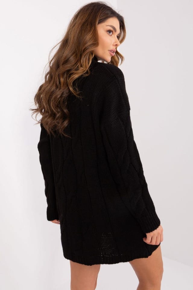 Love Lace Love Lace Women's Ribbed Variegated Turtleneck Long Sleeve Dress in Black - 3