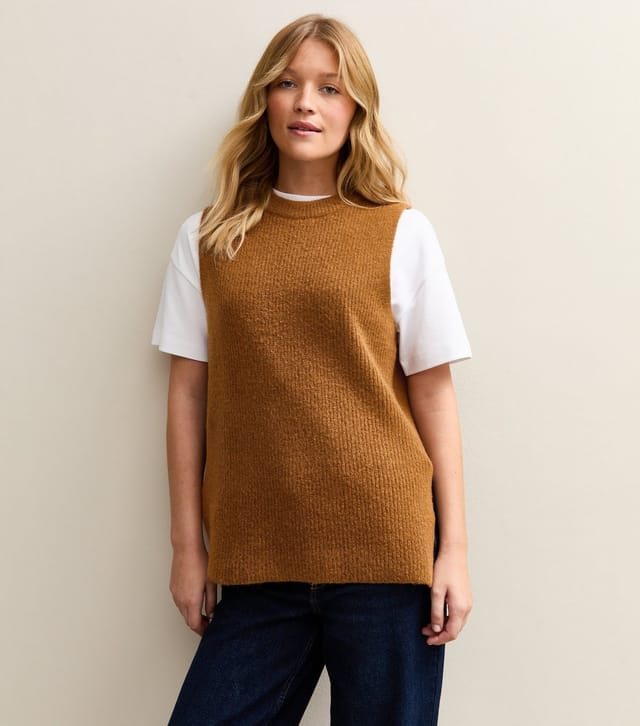 New Look Women's Tan Ribbed Crew Neck Vest New Look - 2