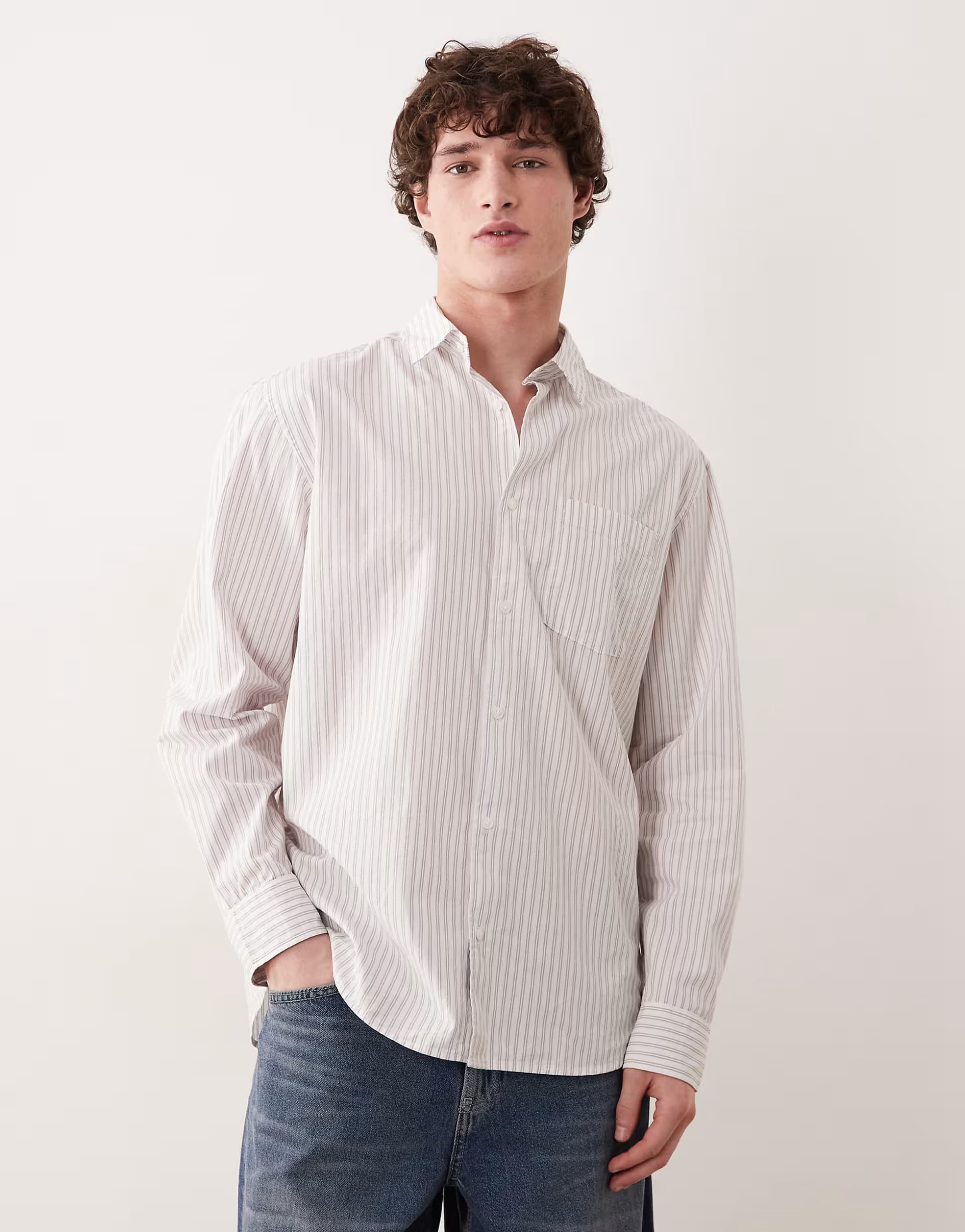 ASOS Jack & Jones poplin stripe shirt in white