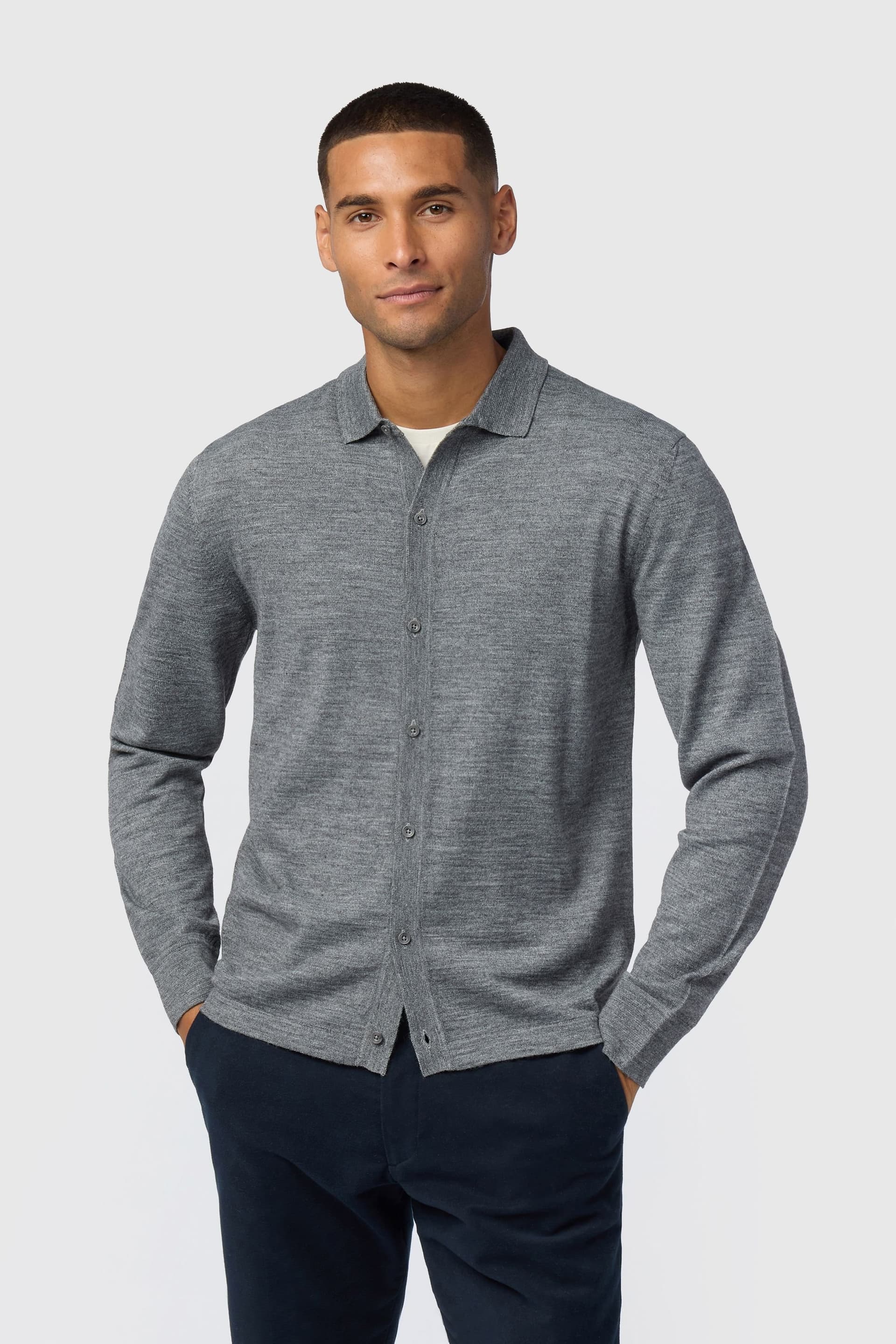 Melka Melka Men's Grey Merino Wool Knitted Shirt