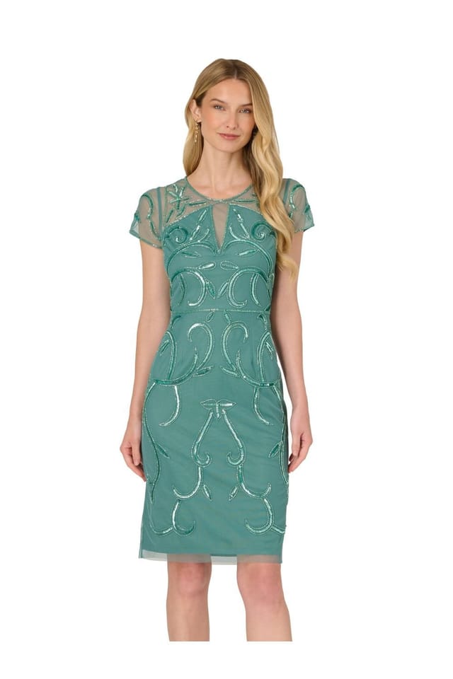 Papell Studio Papell Studio Women's Bead Mesh Sheath Dress in Green - 2