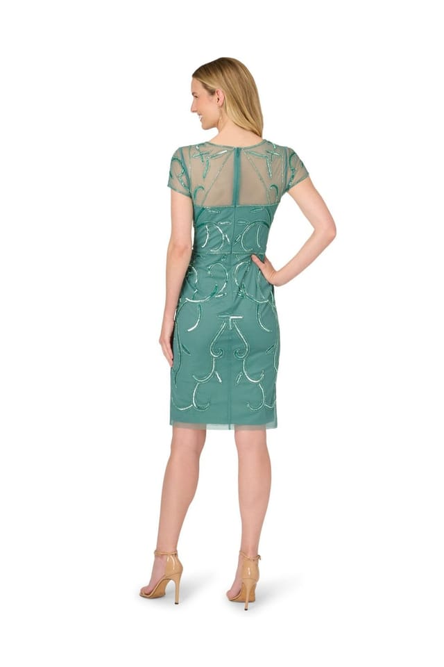 Papell Studio Papell Studio Women's Bead Mesh Sheath Dress in Green - 3