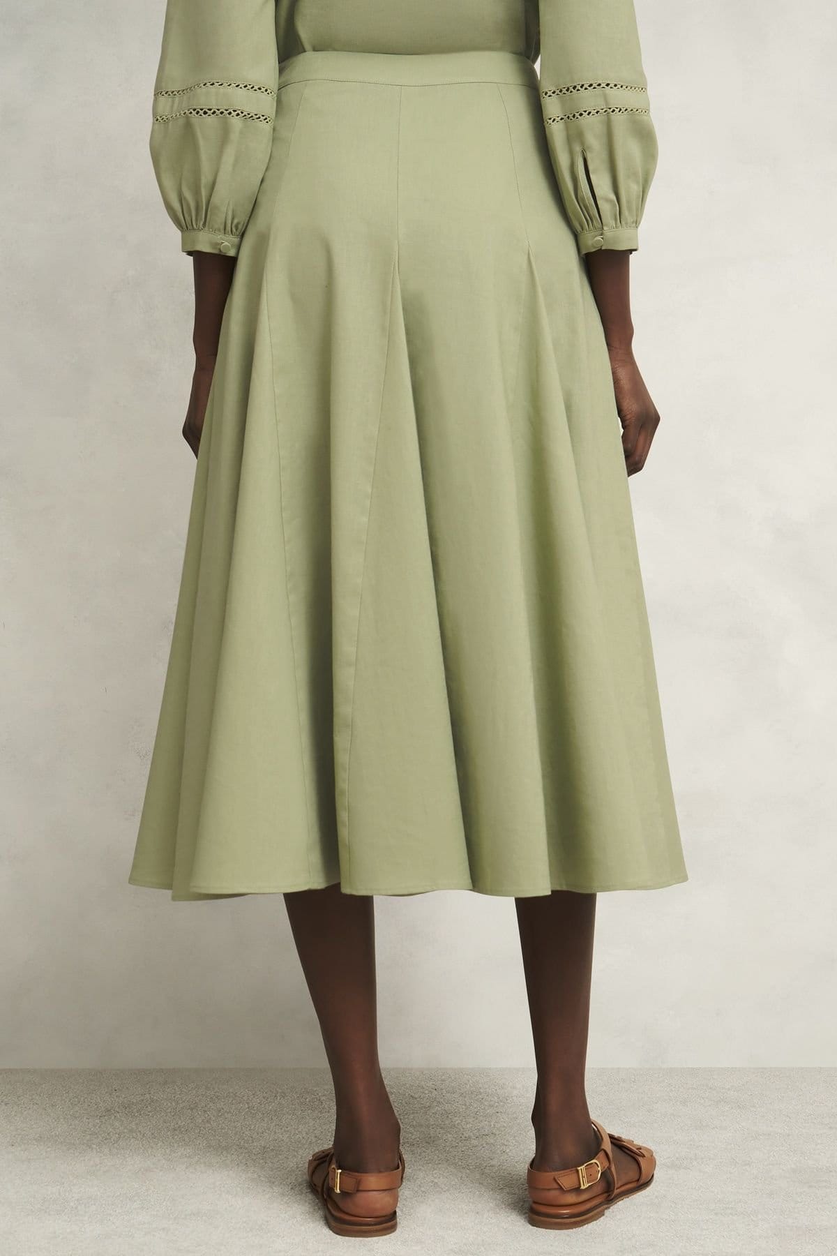 Hobbs London Hobbs London Women's Emberlynn Linen Blend Midi Skirt in Pale Green - 4