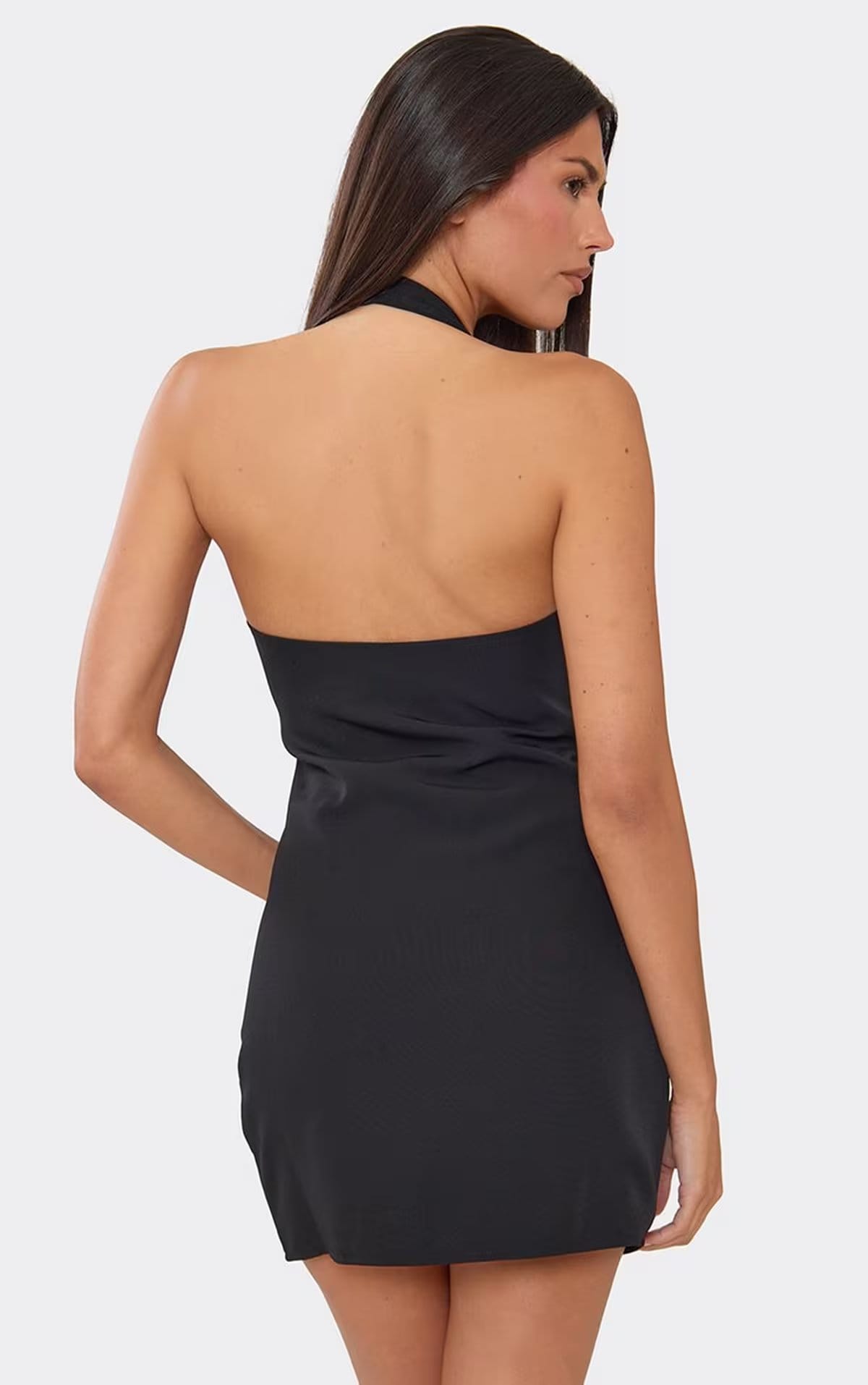 EGO Black Halterneck U Bar Front Mini Dress