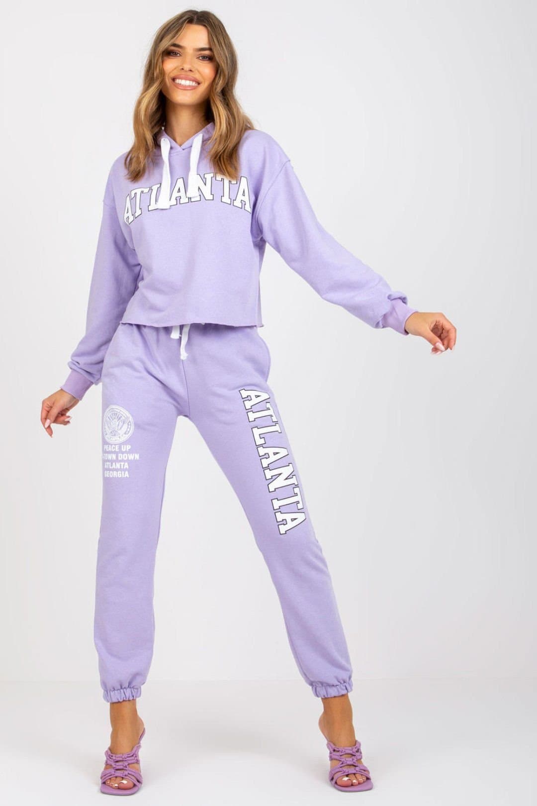Love Lace Love Lace Women's Hooded Sweatshirt & High Waist Pants Set in Violet