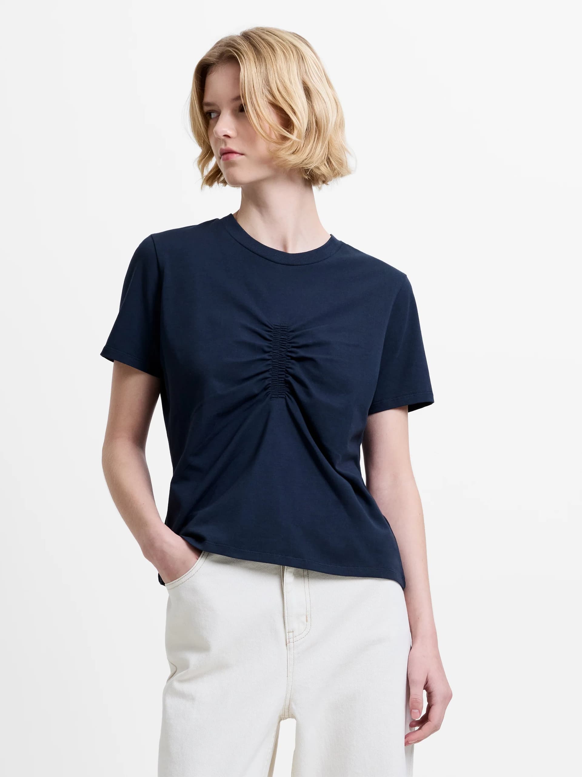 French Connection Rallie Ruched Front T-Shirt Navy Dark Blue