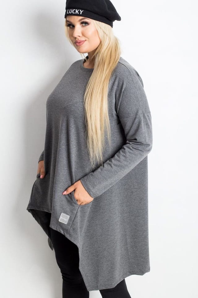 Love Lace Love Lace Women's Plus Size Tunic Asymmetrical Long Sleeve in Grey - 2