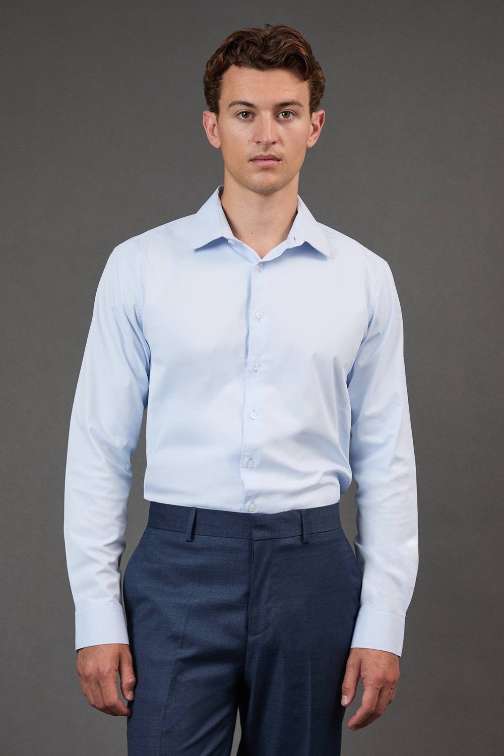 Burton Burton Men's Light Blue Slim Fit Long Sleeve Easy Iron Shirt - 2