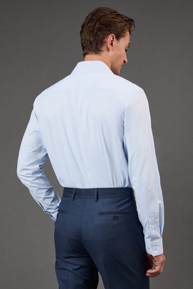 Burton Burton Men's Light Blue Slim Fit Long Sleeve Easy Iron Shirt - 3