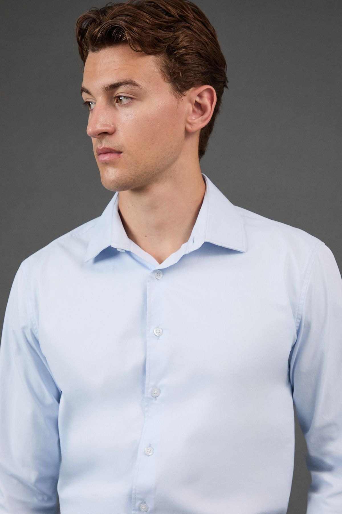 Burton Burton Men's Light Blue Slim Fit Long Sleeve Easy Iron Shirt - 4