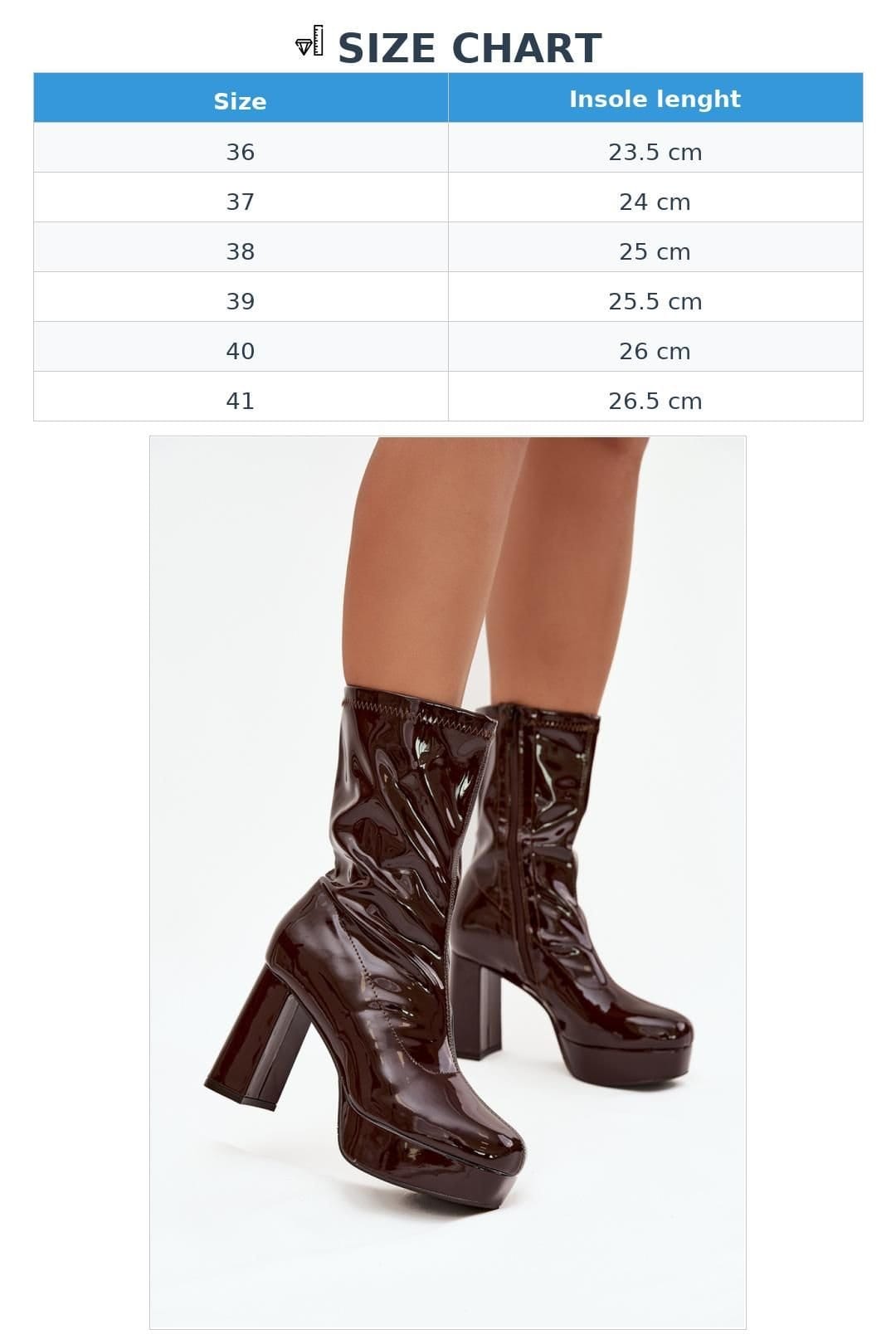 Love Lace Love Lace Women's Glossy Zipper Ankle Boots Block Heel Platform Insulated in Brown - 4
