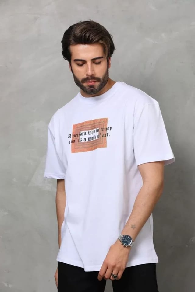 Janes Janes Men's Oversized Crew Neck T-Shirt with Text Print in White - 2