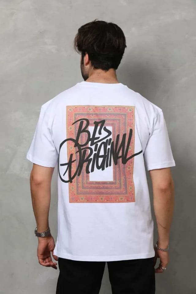 Janes Janes Men's Oversized Crew Neck T-Shirt with Text Print in White - 3