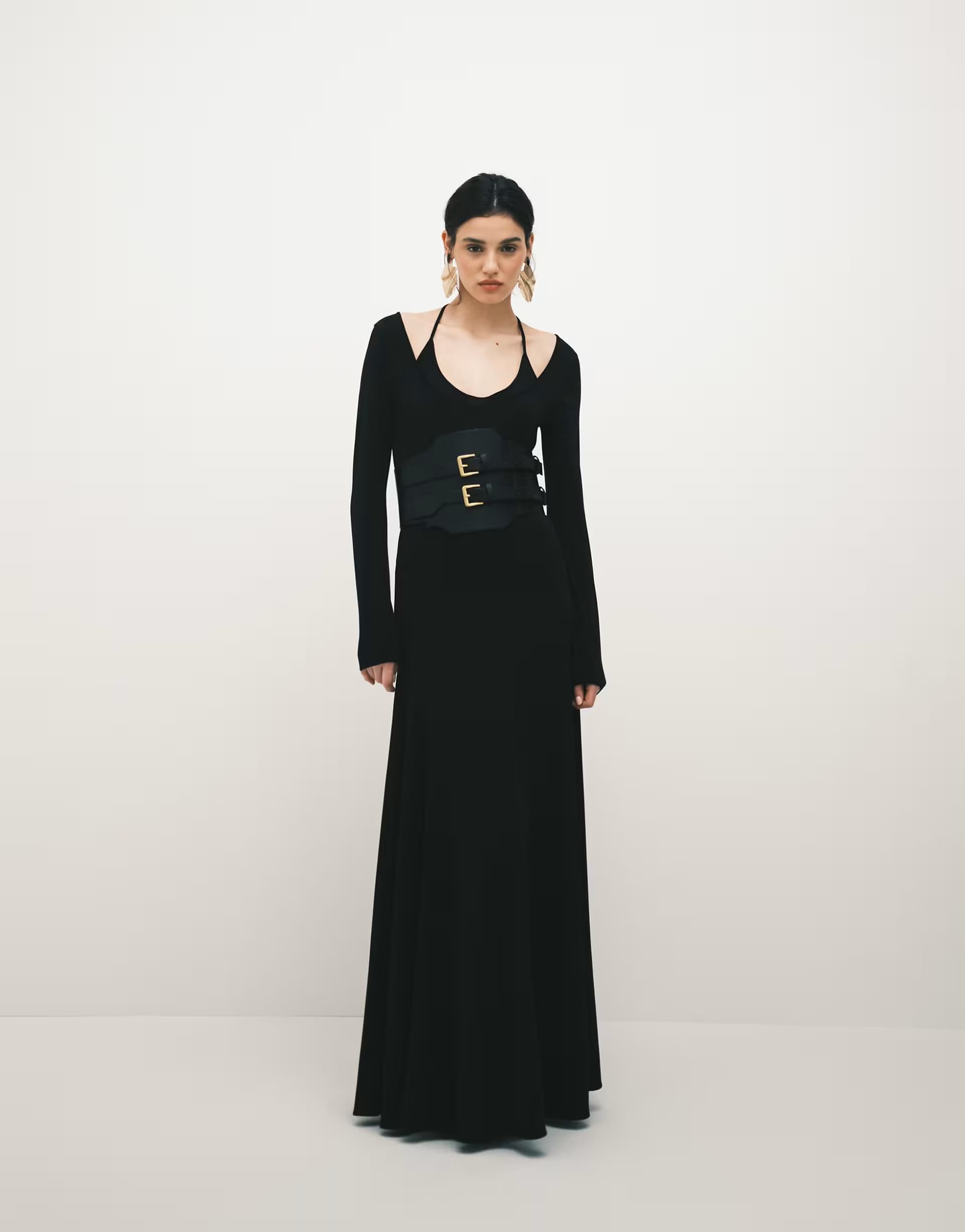 ASOS Mango Capsule double layer long sleeve maxi dress in black