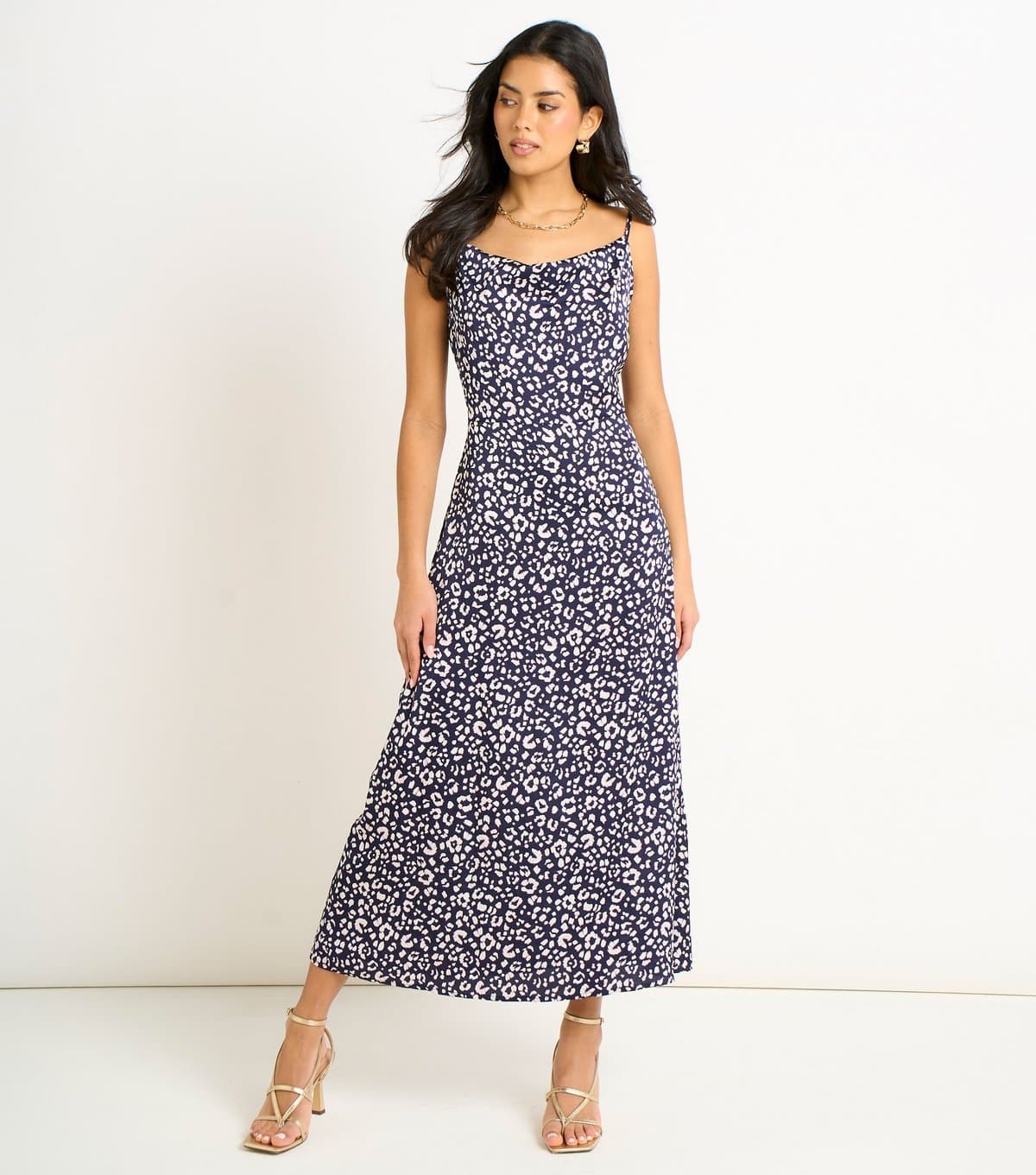 Gini London Women's Navy Animal Print Cowl Midi Dress Gini London New Look