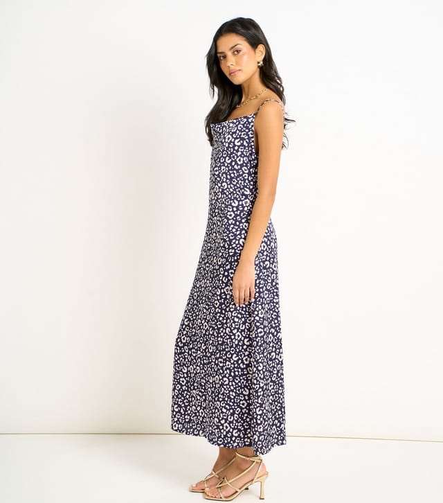 Gini London Women's Navy Animal Print Cowl Midi Dress Gini London New Look - 3