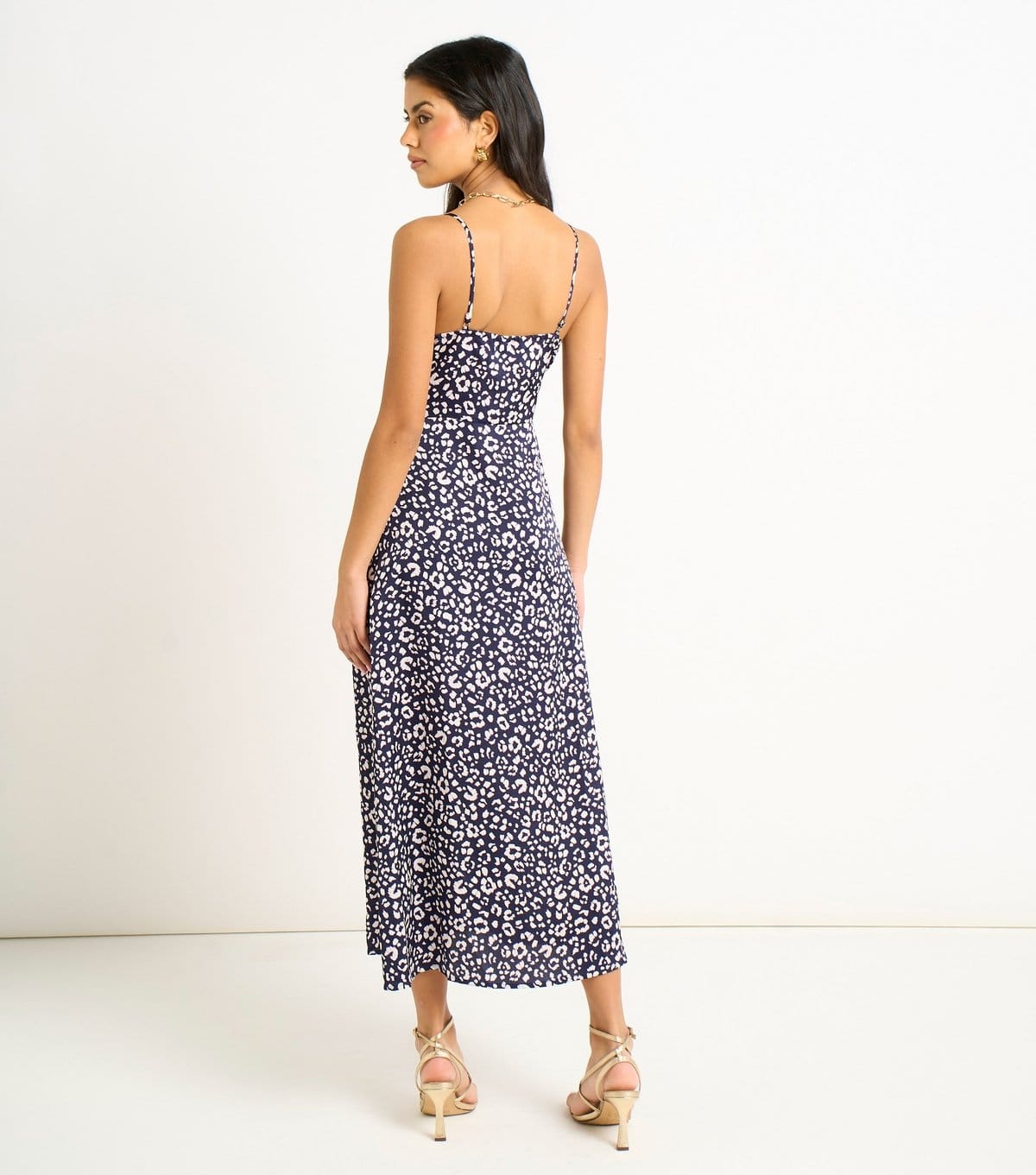Gini London Women's Navy Animal Print Cowl Midi Dress Gini London New Look - 4