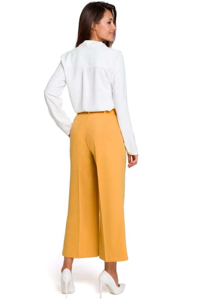 Love Lace Love Lace Women's Loose One Color Culottes Trousers Zipper Buttons in Yellow - 2