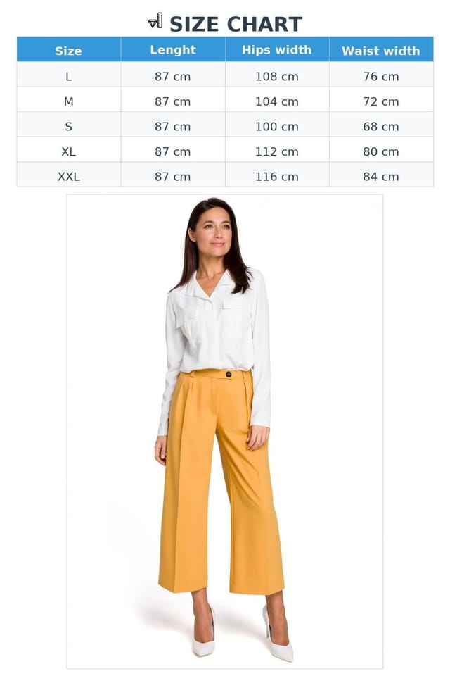 Love Lace Love Lace Women's Loose One Color Culottes Trousers Zipper Buttons in Yellow - 3