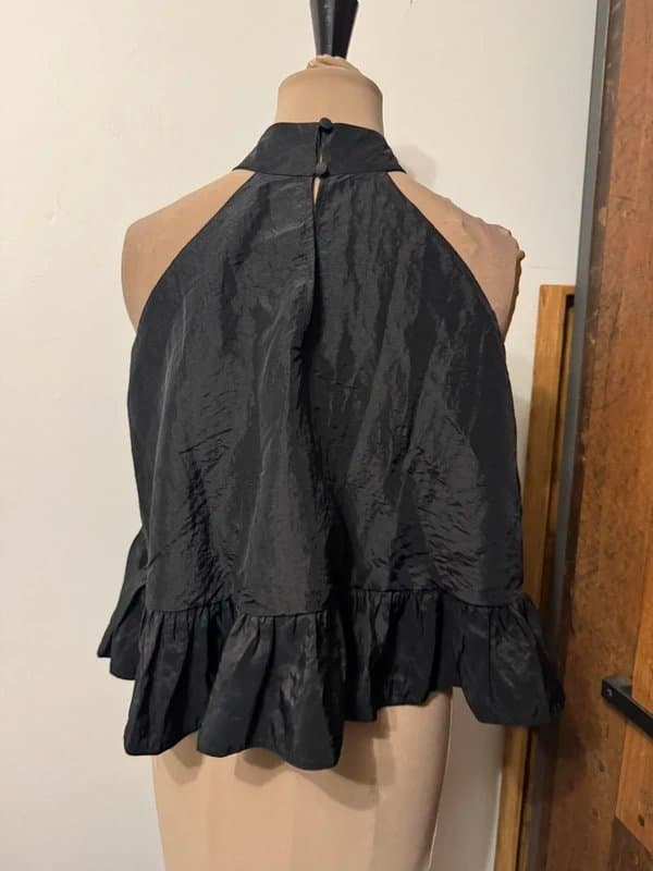 ASOS Design black taffeta high neck ruffle blouse top sleeveless elegant size medium 10
